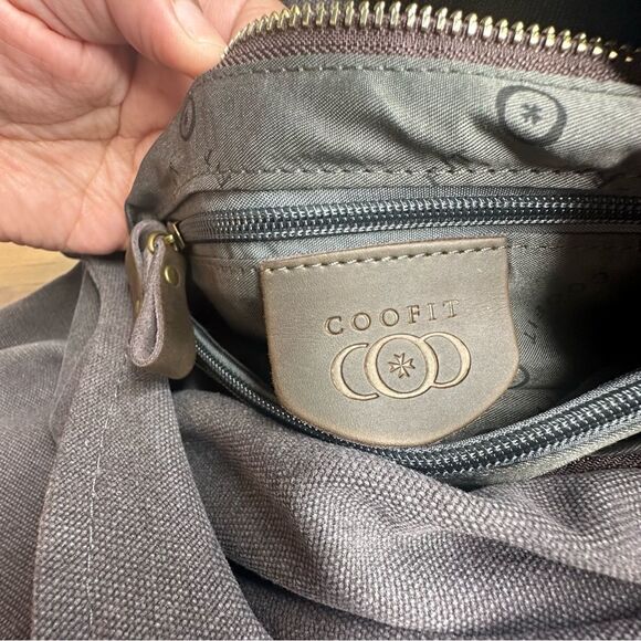 Coofit Canvas Preppy Unisex Retro Messanger Bag Grey Outer Pocket - Picture 9 of 11